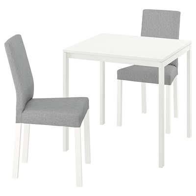 MELLTORP / KÄTTIL طاولة وكرسيان, أبيض/Knisa رمادي فاتح, 75 سم