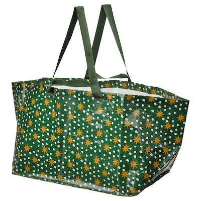 VINTERFINT Carrier bag, large, star pattern green, 55x37x35 cm/71 l