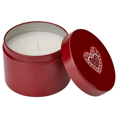 VINTERFINT Scented candle in metal tin, Cinnamon & sugar/red, 20 hr